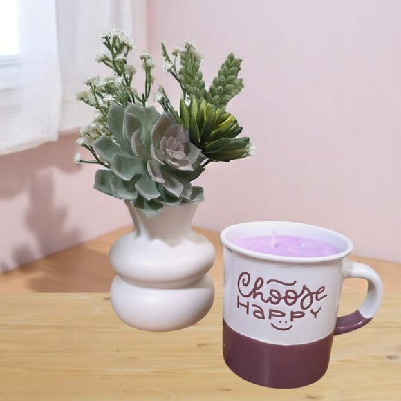 Hand Crafted Other - Handmade Purple and White Candle in a "Choose Happy" Mug in light Lavender Scent